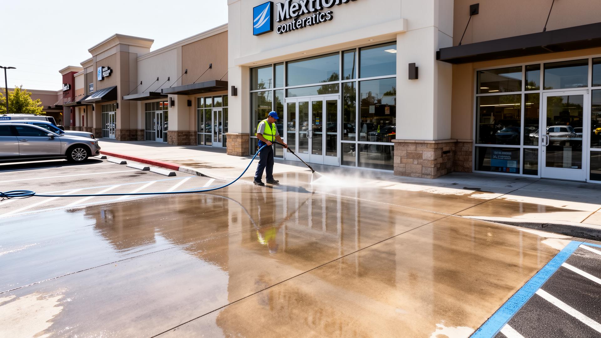 Commercial storefront and parking lot pressure washing in Fresno